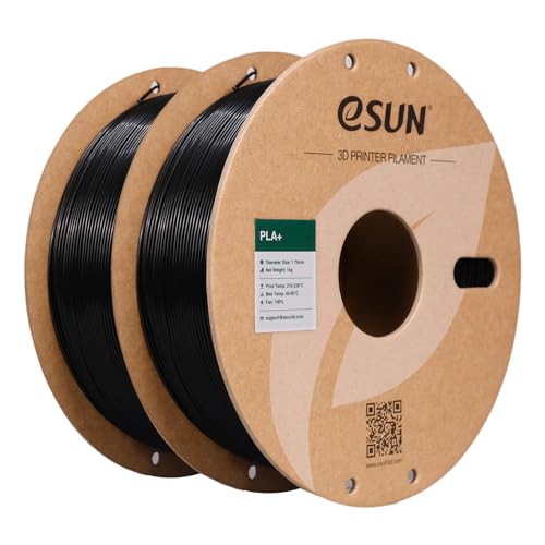 eSUN PLA+ Filament 1.75mm, 3D Drucker Filament PLA Plus, Maßgenauigkeit +/- 0.03mm, 1kg pro Spule, 2 Spulen 3D Druck Filament, Schwarz von eSUN