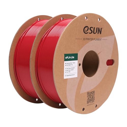 eSUN PLA Filament 1.75mm, Modifiziertes 3D Drucker Filament PLA, Maßgenauigkeit +/- 0.03mm, 1KG pro Spule, 2 Spulen 3D Druck Filament für 3D Drucker, Feuerrot von eSUN