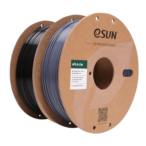 eSUN PLA Filament 1.75mm, Modifiziertes 3D Drucker Filament PLA, Maßgenauigkeit +/- 0.03mm, 1KG pro Spule, 2 Spulen 3D Druck Filament für 3D Drucker, Grau+Schwarz von eSUN