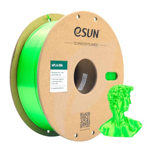 eSUN Seide PLA Filament 1.75mm, Seidig Glänzendes 3D Drucker Filament PLA, Maßgenauigkeit +/- 0.05mm, 1kg Spule (2.2 LBS) 3D Druck Filament für 3D Drucker, Seide Grün von eSUN