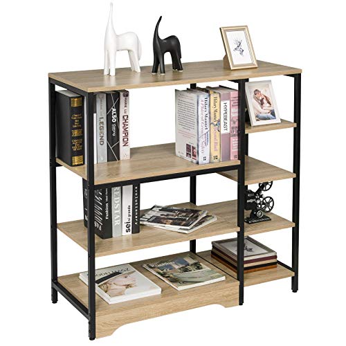 eSituro Mehrzweckregal Küchenregal Standregal Bücherregal Metallregal Treppenregal Leiterregal Stufenregal Aufbewahrungregal 9 Ablagen für Badezimmer Küche Diele modern Stil Schwarz+Eiche 90x40x95CM von eSituro