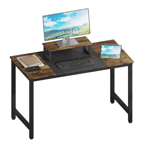 eSituro Schreibtisch mit Monitorständer 120 x 60 cm, Stahlgestell Computertisch im Industrial Design, PC Tisch Arbeitstisch für Büro, Homeoffice, Arbeitszimmer, Rustikales Braun/Schwarz, SCD0211 von eSituro