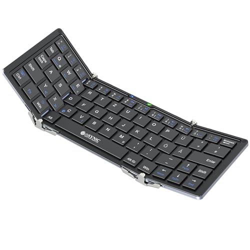 eSynic Faltbare Mini-Bluetooth-Tastatur (Deutsch) Drahtlose Tragbare Kabellose Tastatur Bluetooth 5.1 QWERTZ für Windows iOS Android iPad iPhone Tablet Handy Laptop PC von eSynic