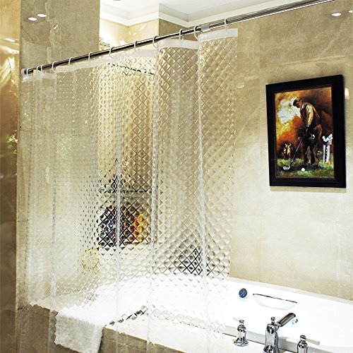 ecooe Duschvorhänge 3D Rhombus Duschvorhang Transparent 100% Eva-Material Wasserdicht Anti Schimmel, 180 x 200cm mit 12 Ringe Badvorhang für Badezimmer, Dicke 0,15 mm von ecooe