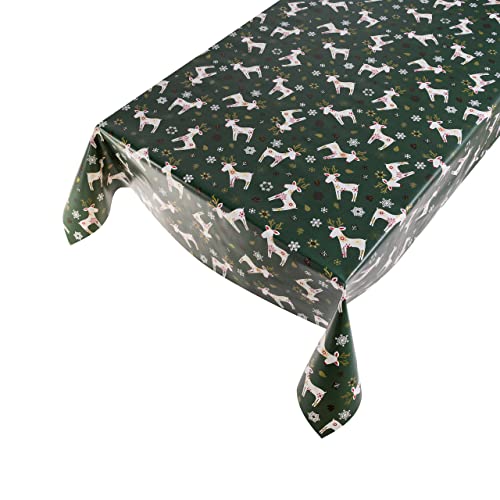 Wachstuchtischdecke Xmas Deer Green grün weiß Rentiere Weihnachten Wachstuch Outdoor Indoor Tischdecke 1,4m Br. Länge wählbar (140cm x 140cm) von ecosoul