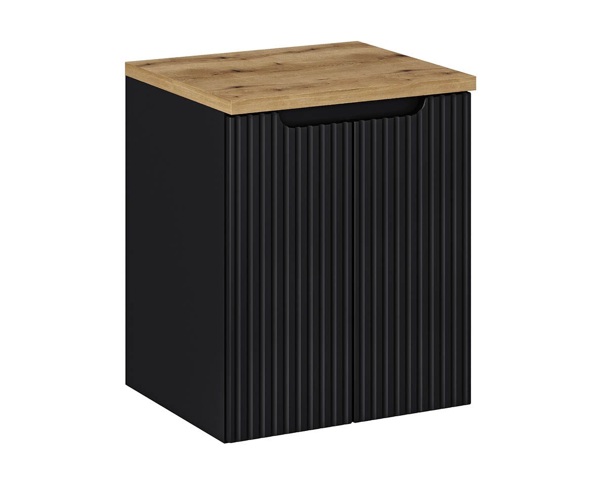 einfachgutemoebel Waschtisch-Set Bad Waschplatz ILUNA Black 50cm mit Türen, zum Unterbau OAK, schwarz, (Badmöbel Set, 1-St., Waschtisch Unterschrank) von einfachgutemoebel