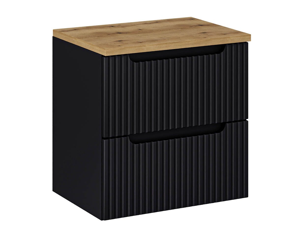 einfachgutemoebel Waschtisch-Set Bad Waschplatz ILUNA Black 60cm Schubfach, zum Unterbau OAK, schwarz, (Badmöbel Set, 1-St., Waschtisch Unterschrank) von einfachgutemoebel