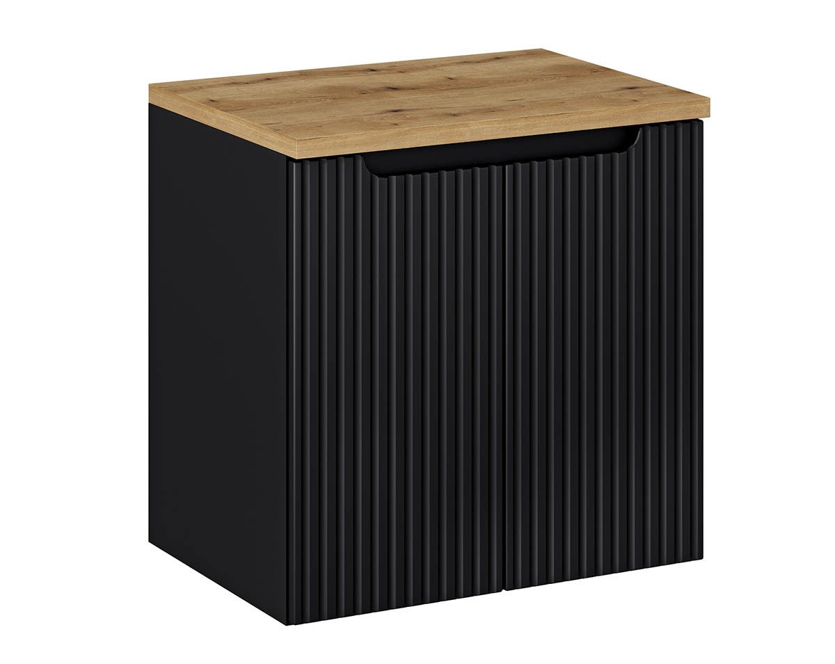 einfachgutemoebel Waschtisch-Set Bad Waschplatz ILUNA Black 60cm mit Türen, zum Unterbau OAK, schwarz, (Badmöbel Set, 1-St., Waschtisch Unterschrank) von einfachgutemoebel