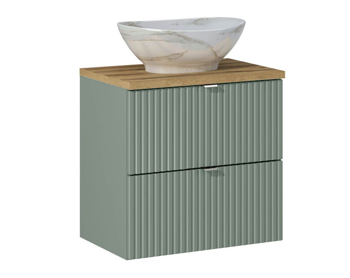 einfachgutemoebel Waschtisch-Set Badezimmer Waschplatz LINETTE 60cm Schubfächer, Becken wht, oak-grün, (Badmöbel Set, 1-St., Waschtisch Unterschrank) von einfachgutemoebel