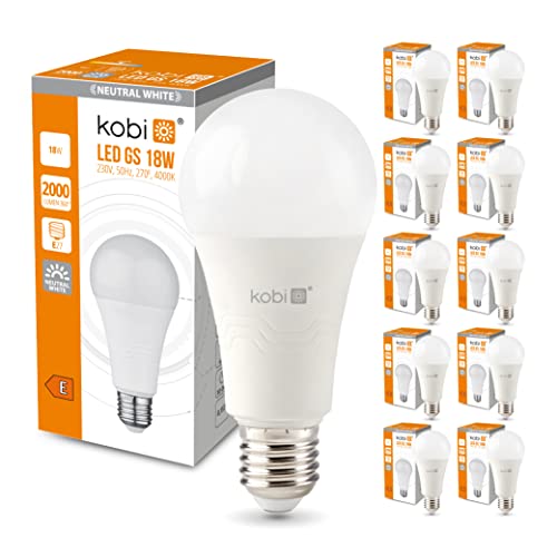 ekobi LED Birne E27 18W Neutralweiss 4000K, 2000Lm Glühbirnen LED Lampen, Energiesparlampe, Energiesparende, LED Bulb Leuchtmittel, Birnen Set 270 Grad Nicht Dimmbar 10-er Pack von ekobi