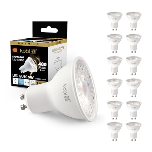 ekobi LED Glühbirne GU10 PREMIUM 5W 230V Abstrahlwinkel 80 Grad Ersetzt Halogenlampen, Samsung Dioden Energiesparlampe Spot Strahler Lampe Leuchtmittel Einbauspot Birne (12, Kaltweiß 6500K) von ekobi