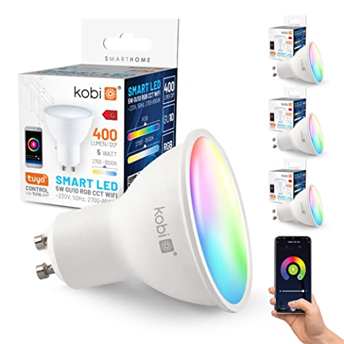 ekobi SMART LED GU10 5W 400Lm RGB CCT WIFI TUYA, Alexa, Android, iOS, google home, Sprachsteuerung, Smartphone App Steuerung, Mehrfarbige Birne, Dimmbar, Frequenz 2,4GHz 2700-6500K, 3-er Pack von ekobi