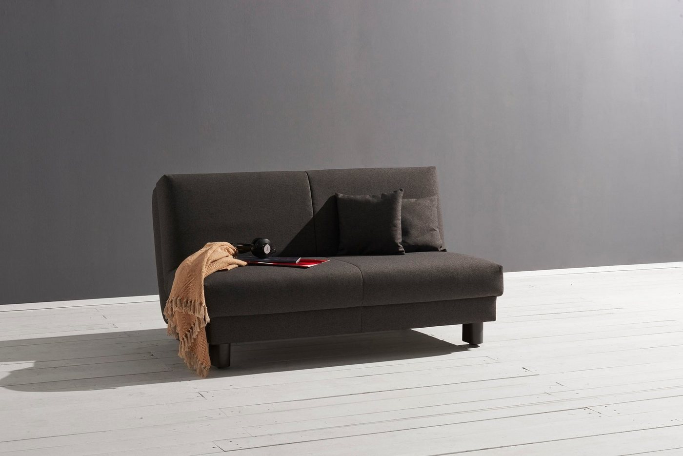 ell + ell Schlafsofa Enny, Liegefläche Breite 155 cm, Liegehöhe 45 cm, Füße schwarz, Rückenlehne von ell + ell