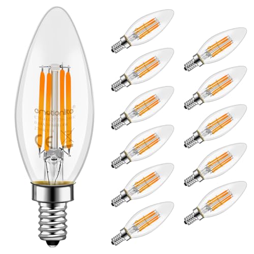 emotionlite E14 LED Lampe, LED Filament Glühlampen, 4W (40W Equivalent), E14 Kerzenleuchter Basis, warmes Weiß Glühen, 2700K, 12 Stück von emotionlite