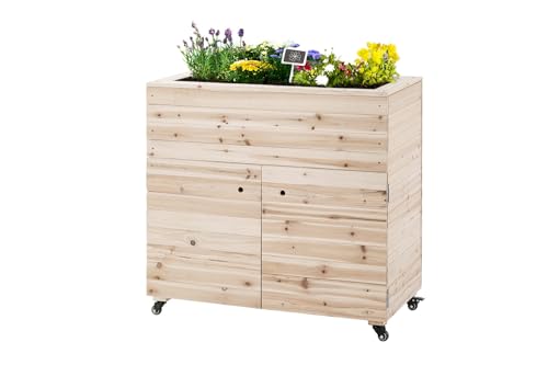 empasa Hochbeet Kommode 'Move 2.0' mit Transportrollen und großem Stauraum, Blumenkasten Pflanzkübel Frühbeet Kräuterbeet aus Holz, 95 x 80 x 45 cm von empasa