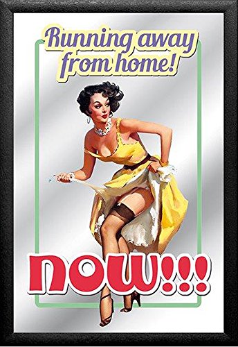 empireposter Vintage Pin-Up - Running Away Bedruckter Spiegel mit Kunststoff Rahmen in Holzoptik Grösse 20x30 cm von empireposter