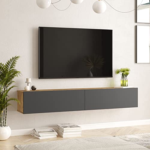 [en.casa] TV Hängeboard Lapinlahti Lowboard Hängeschrank 180 cm TV Board Fernsehtisch Wandregal hängend Eiche rustikal/Anthrazit von [en.casa]