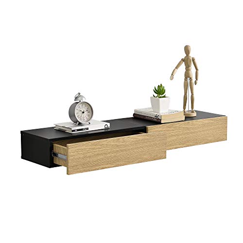 [en.casa] 2er Set Wandregal mit Schublade Schwarz/Holz Hängeregal Wand Regal Schrank Tisch Nachtschrank Kommode Wandboard Wandschublade von [en.casa]