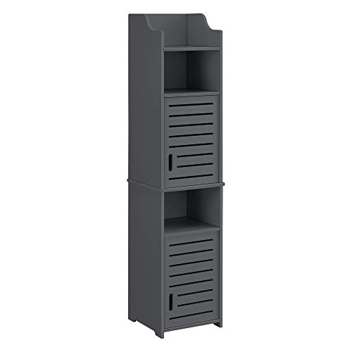 [en.casa] Badezimmerschrank Mora 135x32x32cm Dunkelgrau Hochschrank WPC Badkommode mit 3 Ablagen und Tür Badregal von [en.casa]