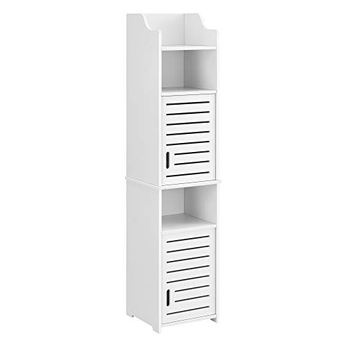 [en.casa] Badezimmerschrank Mora 135x32x32cm Weiß Hochschrank WPC Badkommode mit 3 Ablagen und Tür Badregal von [en.casa]