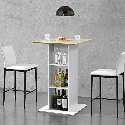 [en.casa] Bartisch Quadratisch 110x70x70cm Bistrotisch mit 3 Regalfächern Stehtisch Bartheke Tresentisch Weiß/Eiche-Optik von [en.casa]