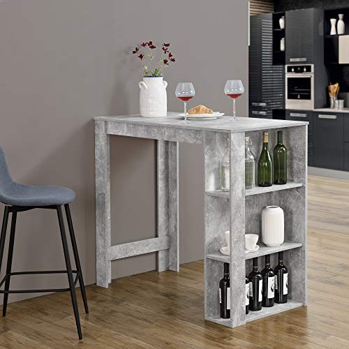 [en.casa] Bartisch mit integrierter Hausbar 120x60x106cm Tresentisch mit 3 Ablageflächen Stehtisch Bartheke mit 3 Fächern Küchentheke Tresen Betonoptik von [en.casa]