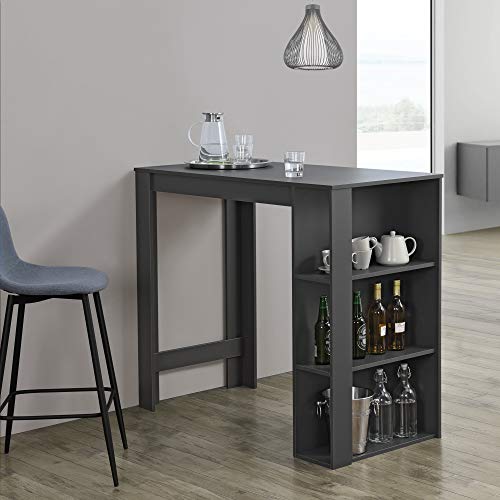 [en.casa] Bartisch mit integrierter Hausbar 120x60x106cm Tresentisch mit 3 Ablageflächen Stehtisch Bartheke mit 3 Fächern Küchentheke Tresen Dunkelgrau von [en.casa]