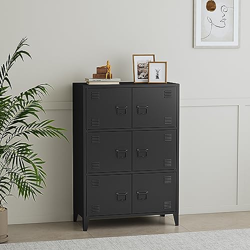 [en.casa] Büroschrank Hamina Aktenschrank mit 6 Türen Mehrzweckschrank mit 3 Ablagefächern Industrial Aufbewahrungsschrank aus Stahl Beistellschrank 80x40x113cm Schwarz von [en.casa]