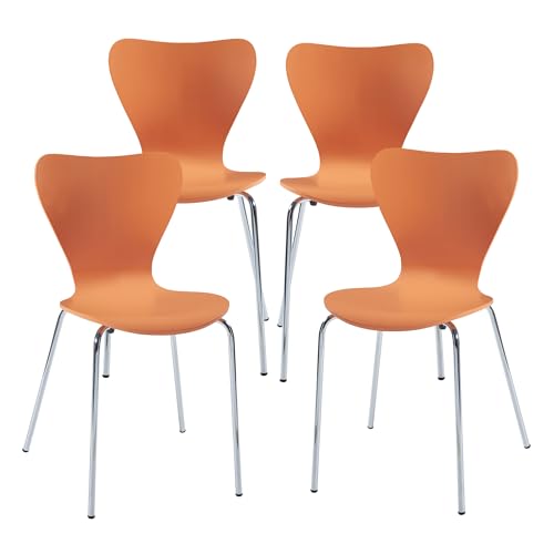 [en.casa] Esszimmerstühle 4er Set Essunga Stühle für Esszimmer Küchenstühle Stapelstuhl Holz Metallbeine 80 x 48 x 45,5 cm Lehnstuhl Orange von [en.casa]