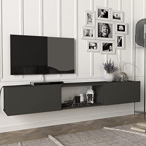 [en.casa] Fernsehschrank Paltamo Fernsehtisch mit 3 Fächern Lowboard 180x31x29,5cm hängend TV-Board Anthrazit von [en.casa]