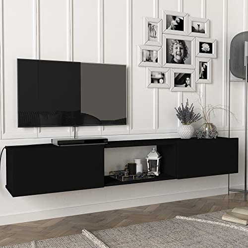 [en.casa] Fernsehschrank Paltamo Fernsehtisch mit 3 Fächern Lowboard 180x31x29,5cm hängend TV-Board Schwarz von [en.casa]