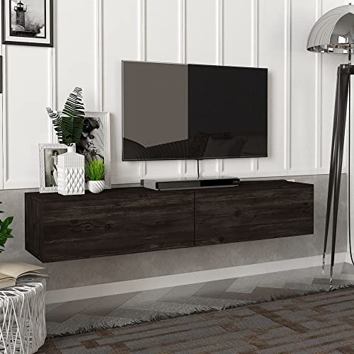 [en.casa] Fernsehschrank Toivakka mit 2 Staufächern Lowboard 135x31x25cm Hängeboard schwebend Eiche, schwarz von [en.casa]