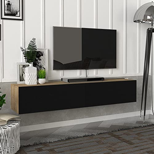 [en.casa] Fernsehschrank Toivakka mit 2 Staufächern Lowboard 135x31x25cm Hängeboard schwebend Eiche/Schwarz von [en.casa]