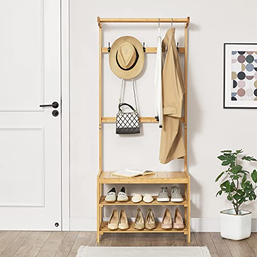 [en.casa] Garderobenständer Tornio Kleiderständer mit 2 Ablagefächern und Haken 168 x 70 x 35 cm zur Kleideraufbewahrung für Schlafzimmer Flur Wohnzimmer aus Bambus Natur von [en.casa]