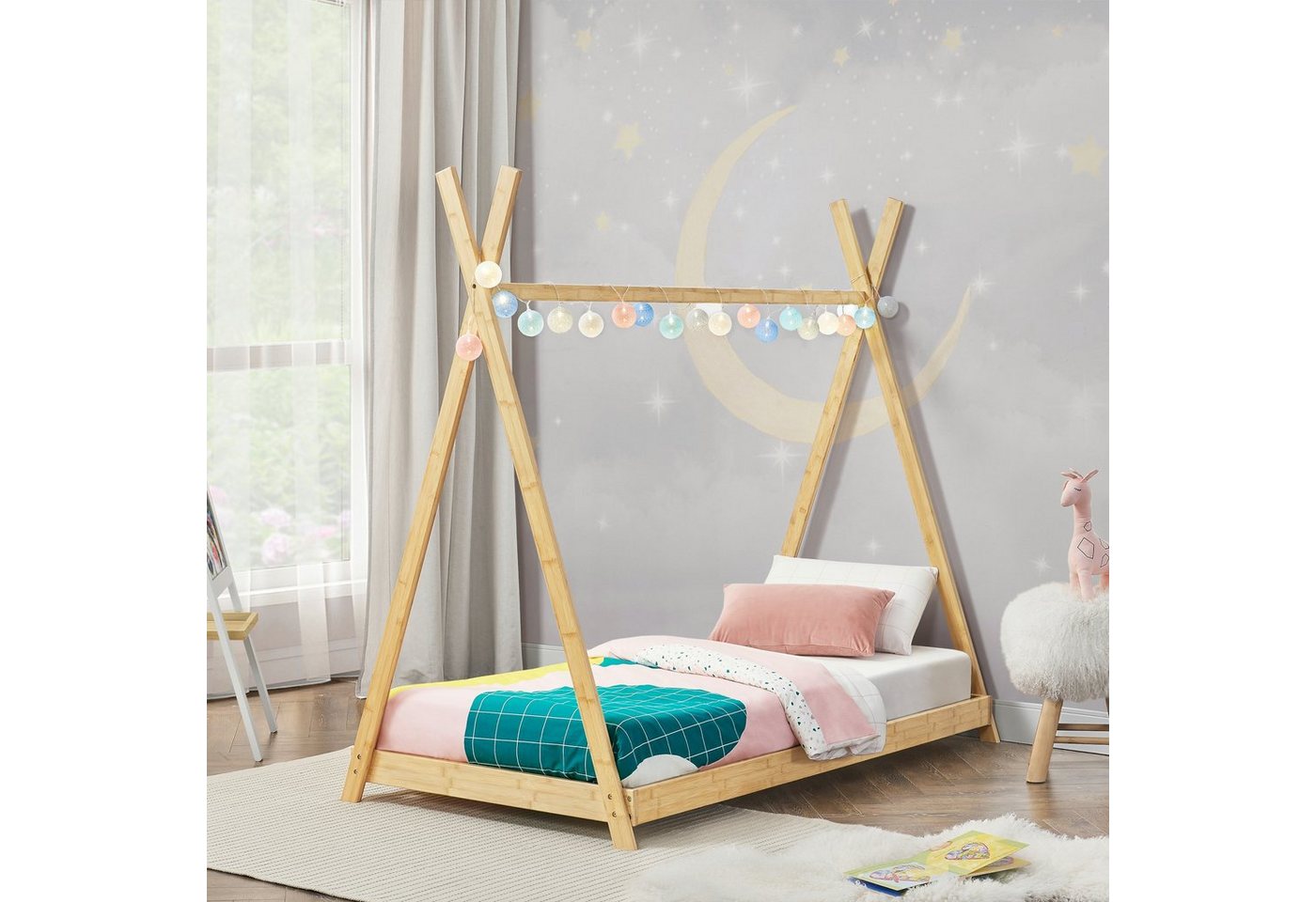 en.casa Kinderbett, »Vimpeli« Bambus ohne Matratze 70 x 140 cm von en.casa