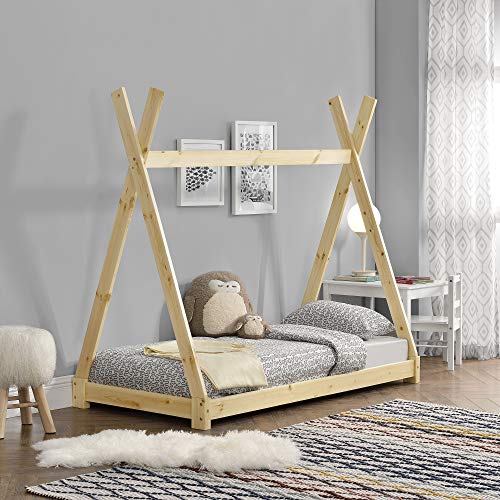 [en.casa] Kinderbett 80x160cm Natur Holz im Tipi Design aus Kiefernholz Jugendbett Bett Holzbett Hausbett von [en.casa]
