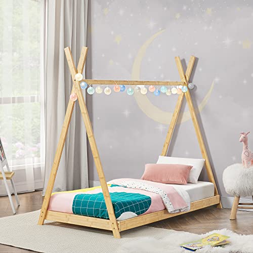 [en.casa] Kinderbett Vimpeli 80x160cm Tipi Bett mit Lattenrost Kleinkindbett Bambus Zelt Spielbett Kinderzimmer von [en.casa]