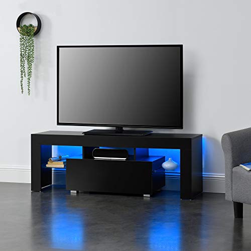 [en.casa] LED-Fernsehtisch 130 x 35 x 45 cm TV Lowboard mit Schublade Glasablage Spanplatte Schwarz von [en.casa]