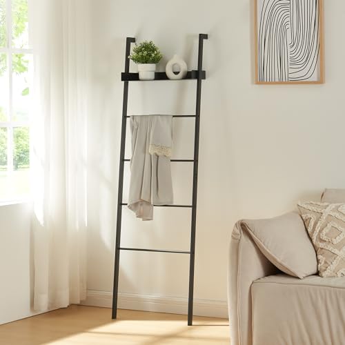 [en.casa] Leiterregal Øksnes Standregal Wandregal Schwarz Treppenregal Metall Badregal schmal Deko Leiter Aufbewahrung 160 x 50 x 27,5 cm von [en.casa]