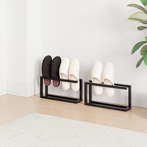 [en.casa] Pantoffelhalter Kvam 2er Set Schuhablage Metallregal schmales Regal für Pantoffel Halterung Hausschuhe 40 x 10 x 20 cm Schwarz von [en.casa]