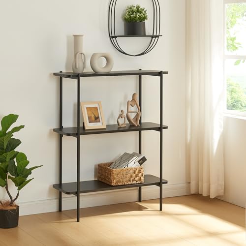 [en.casa] Regal Samnanger Metallregal mit 3 Ablagen Schwarz Standregal Küchenregal stehend 100 x 80 x 34 cm Bücherregal von [en.casa]