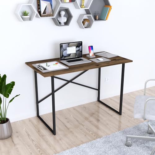 [en.casa] Schreibtisch Tjeldsund Bürotisch mit Metallgestell Arbeitstisch für Homeoffice Computertisch im Industrie-Design 120x60x75cm Eiche antik von [en.casa]