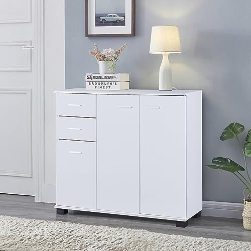 [en.casa] Sideboard Crimla Flurschrank Mehrzweckschrank Kommode mit 2 Schubladen Wonhzimmerschrank für Flur Wohnzimmer Schlafzimmer 76x80x28cm Weiß von [en.casa]