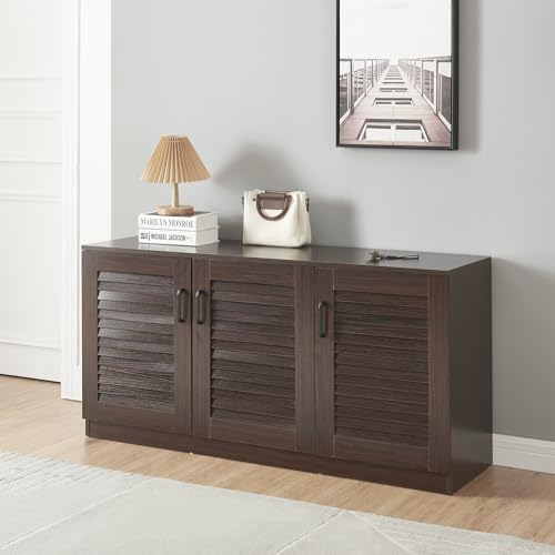 [en.casa] Schuhschrank Løten Flurschrank mit 6 Ablagen Sideboard Schuhregal bis zu 12 Paar Schuhablage Flurgarderobe 125x36x62cm Wenge von [en.casa]