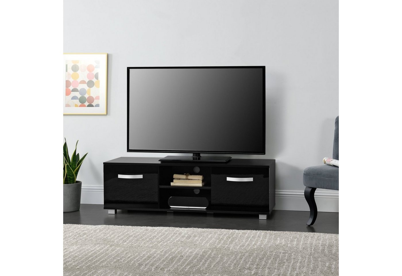 en.casa TV-Board, »Laugar« Fernsehtisch mit Ablagefach schwarz von en.casa