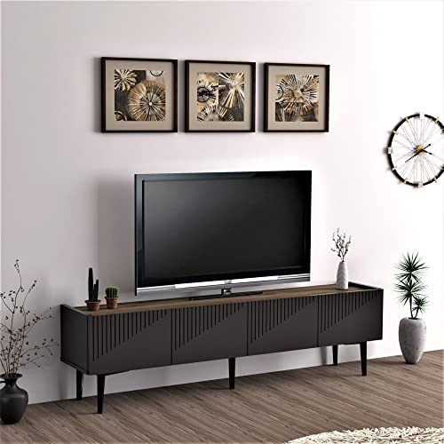 [en.casa] Fernsehtisch Oppdal TV-Lowboard TV-Tisch Sideboard TV-Ständer 154x37x45cm TV-Schrank mit 2 Schranktüren dekorative Türfront Anthrazit/Walnuss von [en.casa]