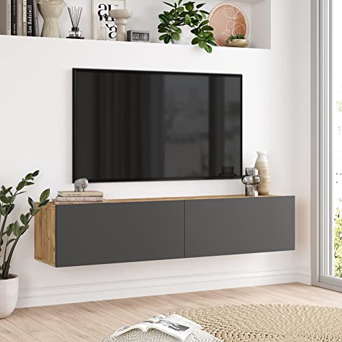 [en.casa] TV Hängeboard Lapinlahti Lowboard Hängeschrank 140 cm TV Board Fernsehtisch Wandregal hängend Eiche rustikal/Anthrazit von [en.casa]