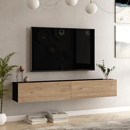 [en.casa] TV Hängeboard Lapinlahti Lowboard Hängeschrank TV Board Fernsehtisch Wandregal hängend Schwarz/Eiche von [en.casa]