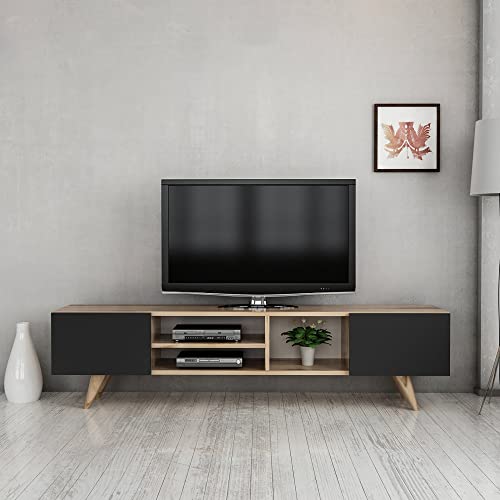 [en.casa] TV Schrank Assens 2 Schranktüren und Ablagefächern TV Bank 40 x 160 x 31 cm Fernsehtisch 2 Klapptüren und Staufächern Lowboard TV Möbel Fernsehschrank Eiche/Schwarz von [en.casa]