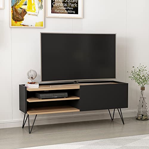 [en.casa] TV Schrank Dronninglund Lowboard Wohnzimmer TV Board Schwarz Holz-Optik Fernsehtisch mit Tür von [en.casa]